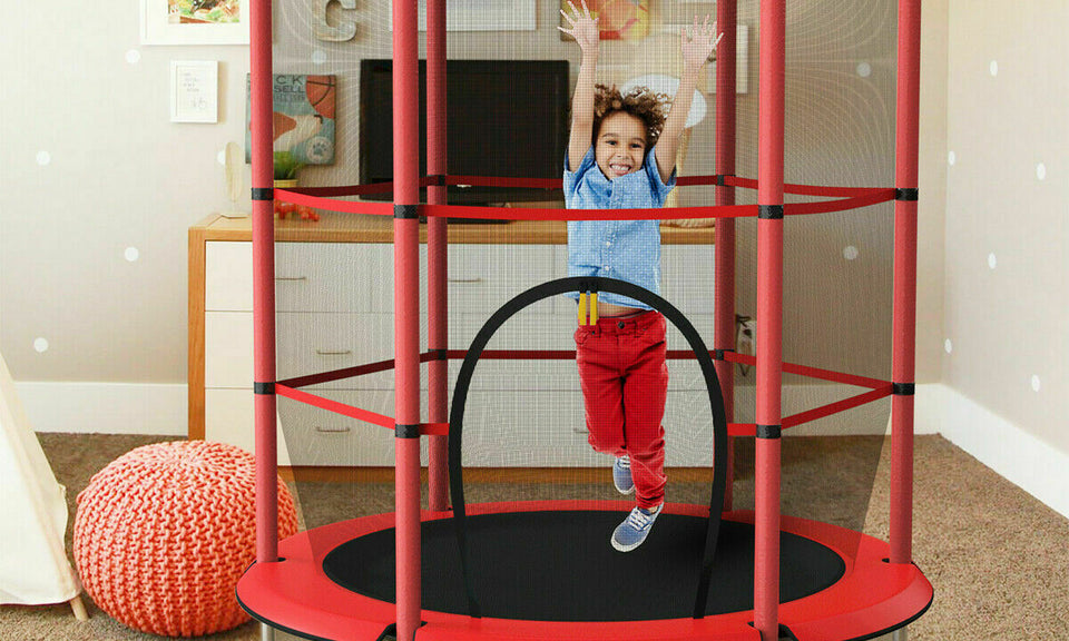 Kids Trampoline with Enclosure Net, 55inch Fitness Trampolines with Safety Net,Outdoor Indoor Activity Jump Kid Jumper Sport Trampoline for Boys Grils Age 1-6 Yard